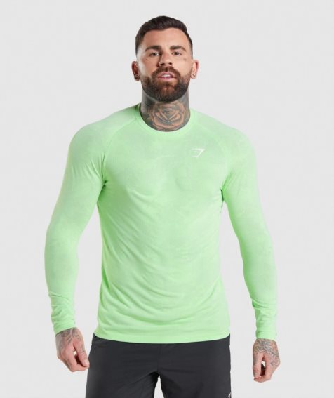 Men's Gymshark Geo Seamless Long Sleeve T-Shirts Light Green | NZ 7SUPDC